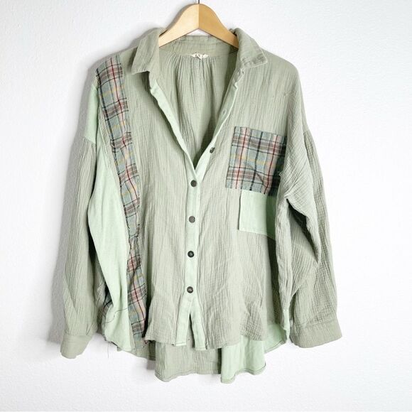 POL Patchwork Button Down Shirt Gauze Size Small - Picture 1 of 7